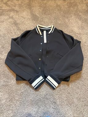lululemon athletica Black Bomber Jacket with Ivory Stripe Trim